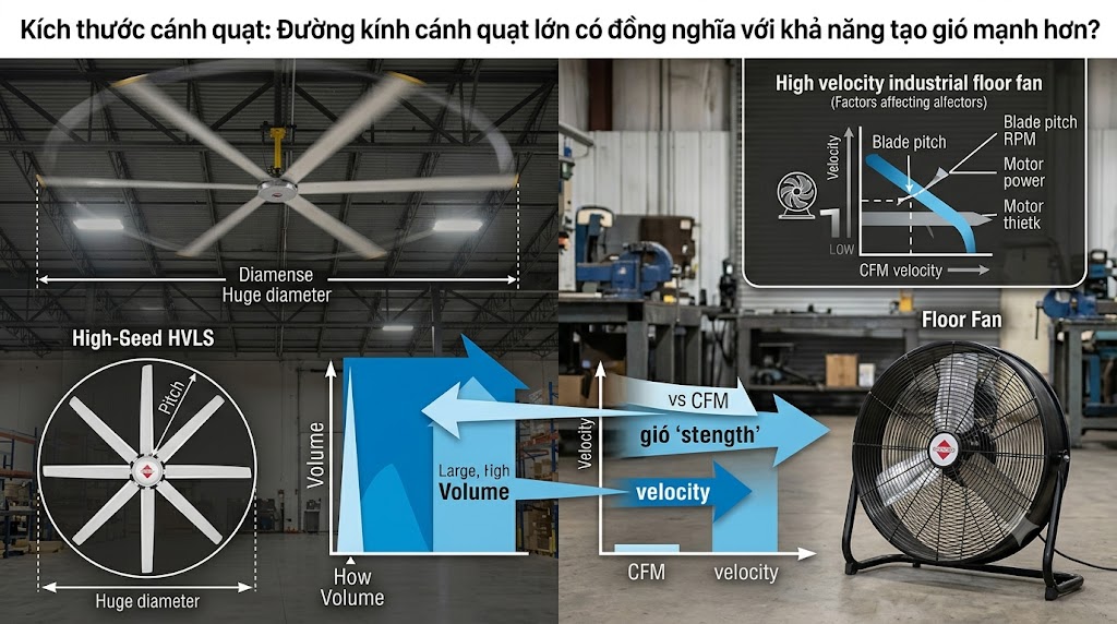 Cánh quạt lớn hay nhỏ ảnh hưởng thế nào đến khả năng tạo gió?