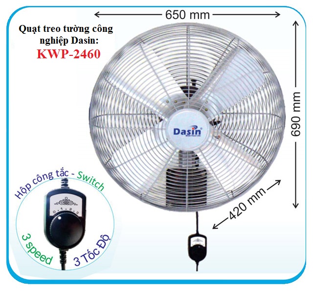 Quạt treo tường Motor 100% bằng dây đồng